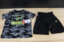 Russell Athletic Boys Black/Grey Camo Short Sleeve Top and Shorts-Size 4-NWT