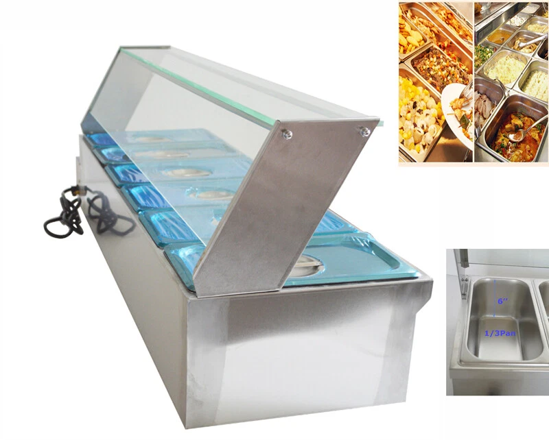 TECHTONGDA 110V 6-Well Bain-Marie Buffet Steam Table Food Warmer w/Sneeze  Guard | eBay