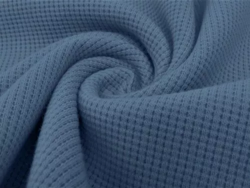 Cotton Waffle Textured Stretch Knit Fabric Denim Blue - per metre