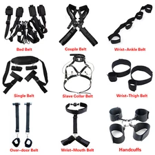 Bed BDSM Bondage Set Neck Collar To Wrist Hand Ankle Cuffs Swing Restraints SM