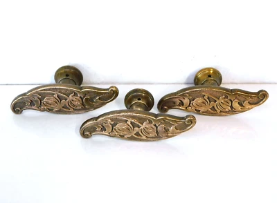 3 anciens boutons de porte bronze Art nouveau,1920 Poignée fabrication Allemande - Photo 1/4