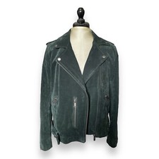 Women's Green Suede Biker Jacket Anthropologie Selected Femme Size Eu 40 / Uk 12