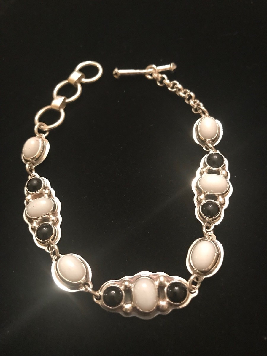 Vintage GENEVA APACHITO Navajo STERLING SILVER Moonstone Onyx