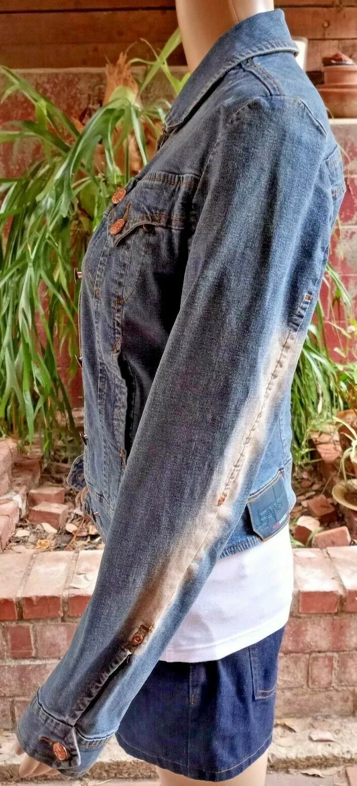 Vintage BCBG MAXAZRIA Distressed Denim Moto Biker… - image 8