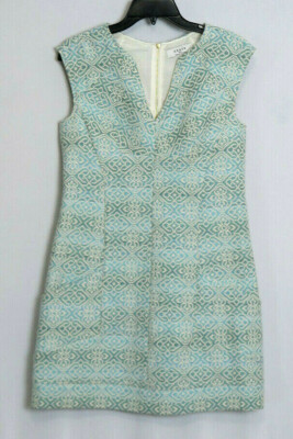 Axara Paris Mint Ivory Jacquard V-Neckline Shift Size 38 (US 8)