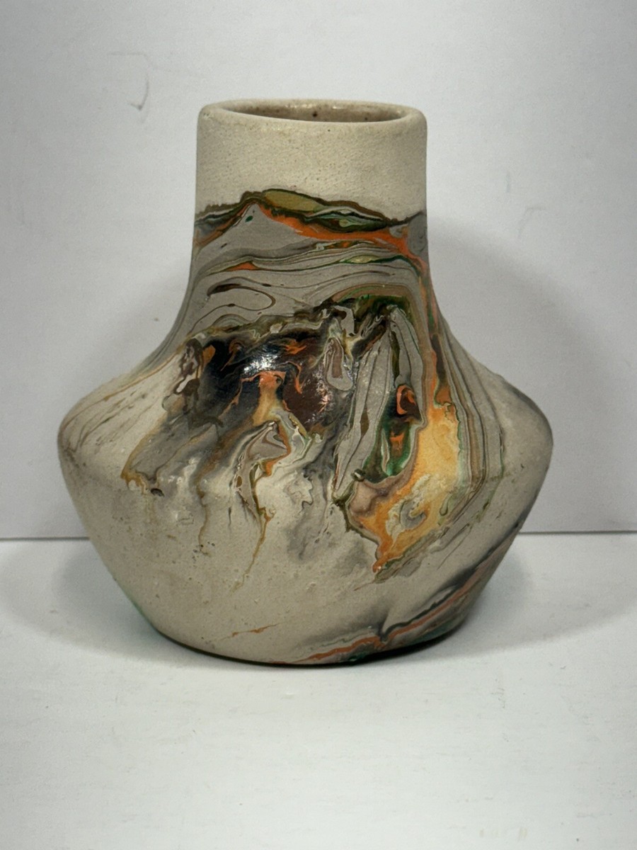 Vintage Nemadji Pottery USA Multi Color Swirl Vase 3.5