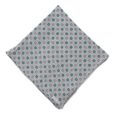 NWT RODA Gray and Green Mini Floral Medallion Print Linen Pocket Square
