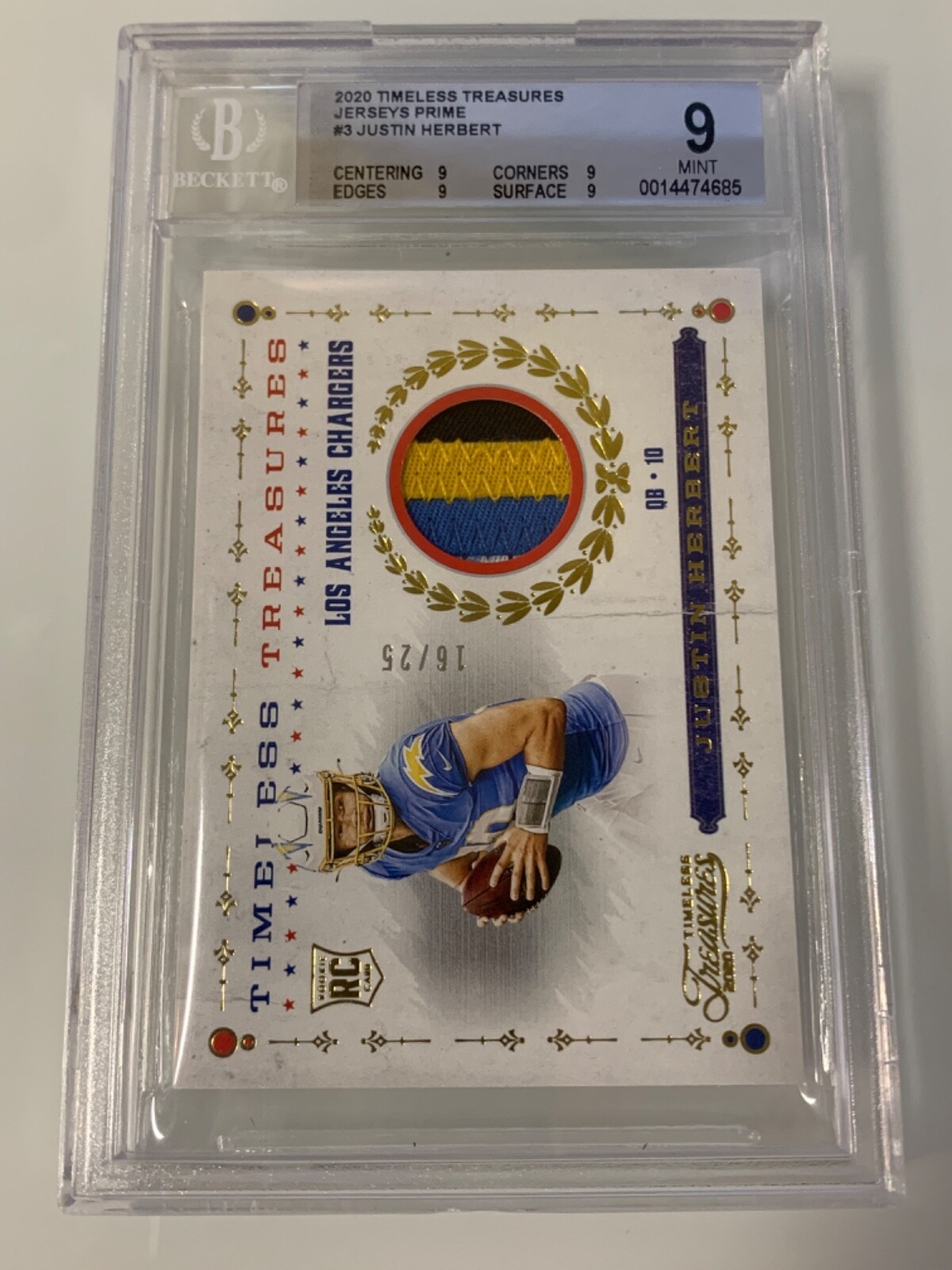 Justin Herbert Panini Chronicles Timeless Treasures Jersey #TKJH Prime