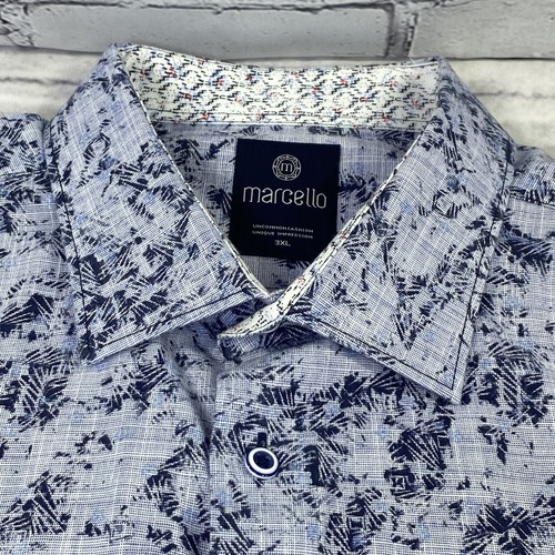Marcello Mens Button Up Long Sleeve Shirt Size 3XL Purple Geometric Flip Cuff - Picture 12 of 16