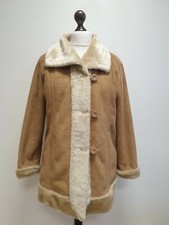 Rr384 Womens Klass Brown Faux Sheepskin Button Faux Fur Trim Coat Uk 12 M Eu 40