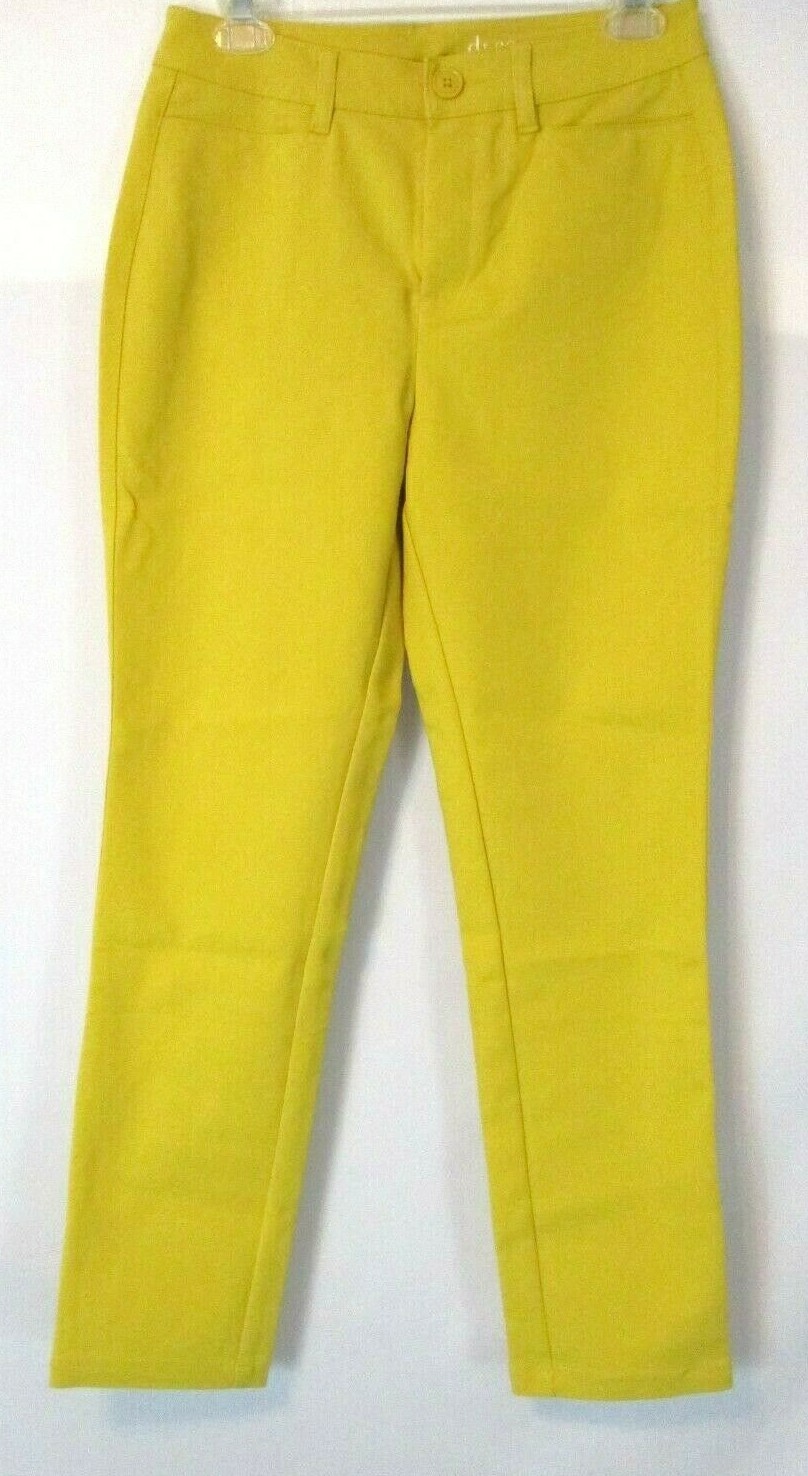 Denim & Co. Straight Leg Ankle Pants Yellow Sz 2 Zip Front A349218 Women ZE6