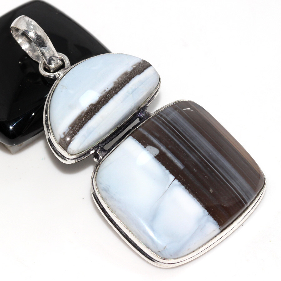 Owhyee Blue Opal 925 Silver Plated Long Pendant 2.3