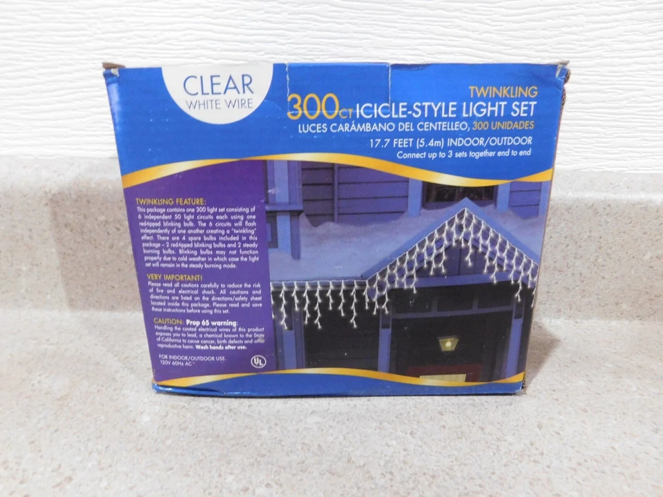 Twinkling 300 Count Icicle Style Light Set 17.7' Length Indoor Outdoor - Image 2 of 3
