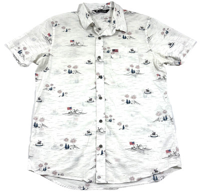 Travis Mathew Golf 4th Of July USA Button Down Shirt White Men s Sz M EUC! SS