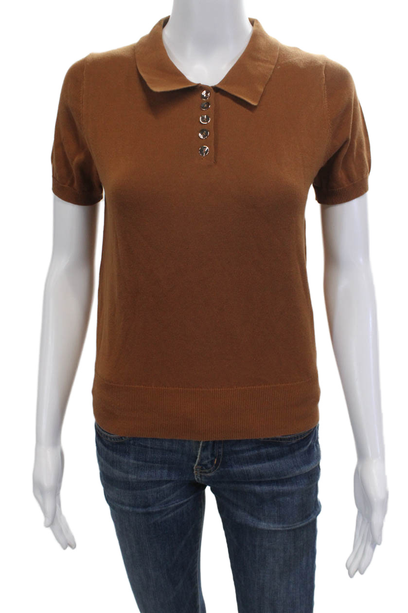 Zara Womens Brown Cotton Collared Short Sleeve Basic Polo Top Size SFree Shipping in US $100+ Orders | $6.95 Orders Below