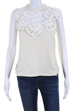 See by Chloe Womens Cotton Laced Embroidered Peddled Hem Top White Size S