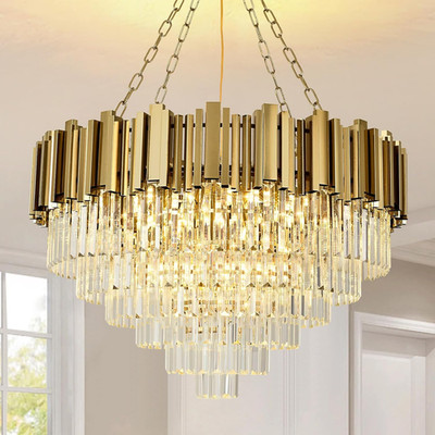 Modern Crystal Chandelier Gold Pendant Light Fixtures, round Crystal Pendant Lig