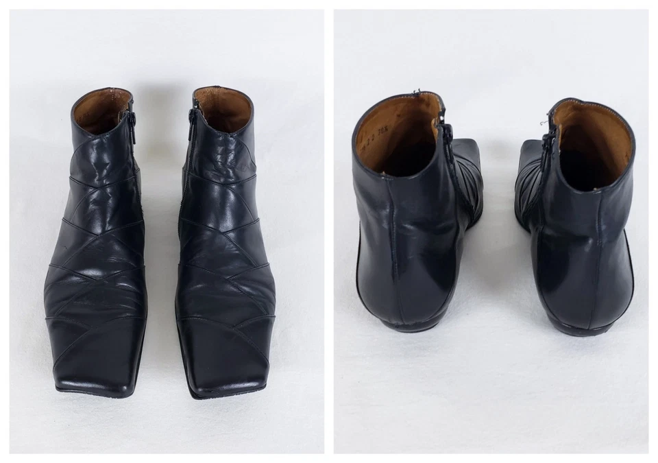 Heyraud Botines Mujer 38.5 (US 8) Negro Cremallera Lateral Tejido Cuero Puntera Cuadrada Foto 2 de 4