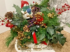 Christmas Holiday Centerpiece Floral Sleigh Table Decorative Arrangement LARGE