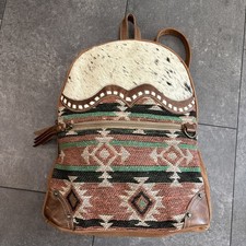 Myra Bag Avery Backpack Purse S-5294 Western Leather Aztec Cowhide Southwest EUC