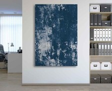 Navy Blue Abstract Canvas Wall Art Distressed Indigo Industrial Print Home Decor
