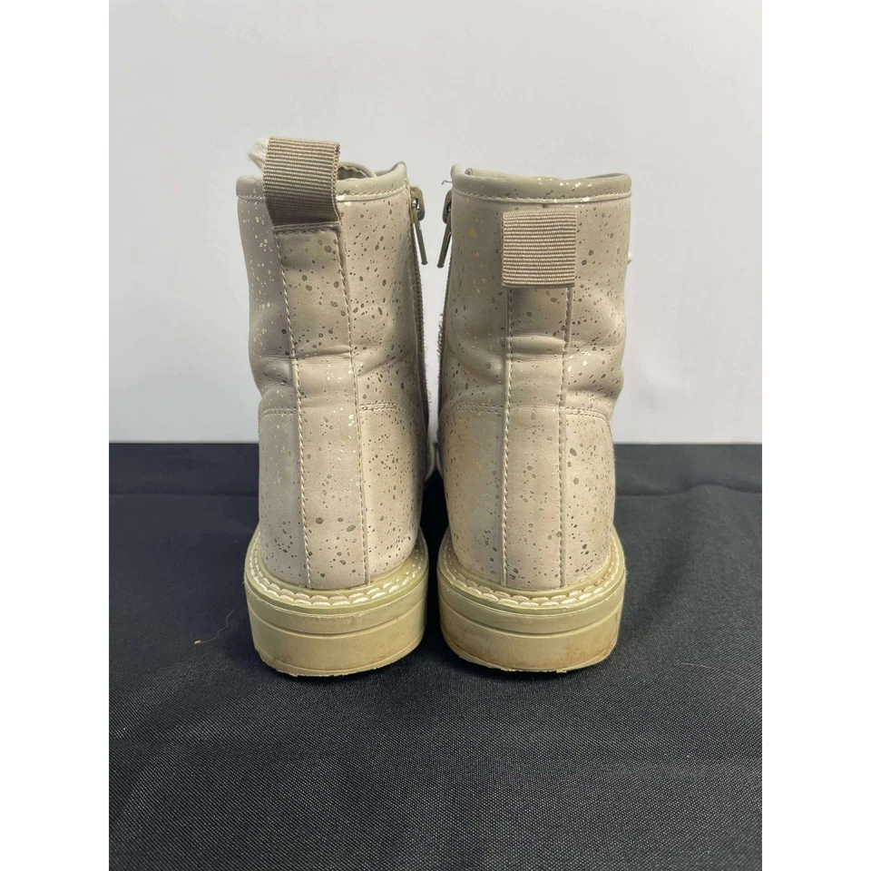 Kids light pink Glitter Combat Boots Lace Up Zip Side Chunky Sole Size 4 - Image 2 of 4