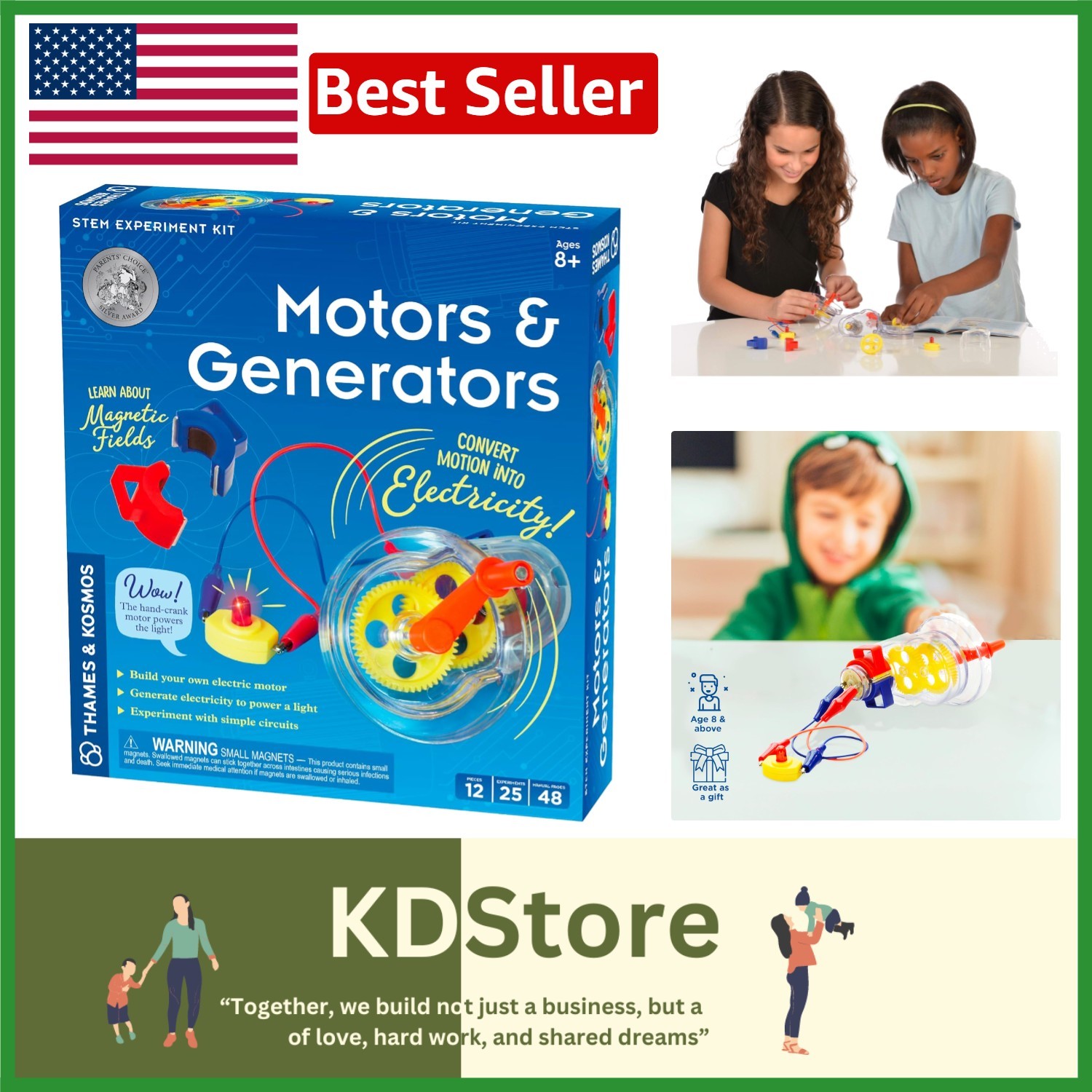 Electric Motor & Generator STEM Kit for Kids Ages 8+ | 25 Experiments with Co...