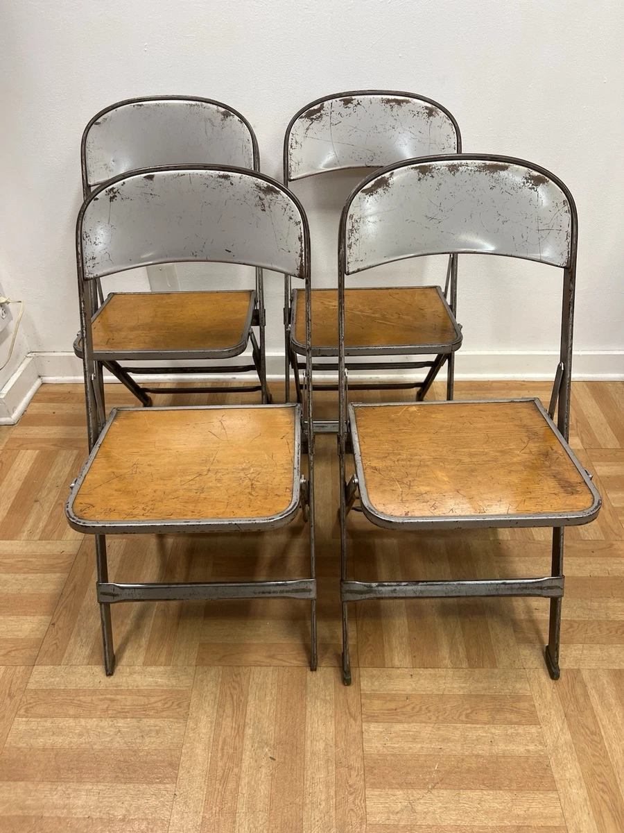Vintage Folding Chair Set CLARIN metal wood seat mid century
