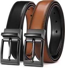 Men's Leather Reversible Dress Belt 1.25" - Adjustable Trim to Fit