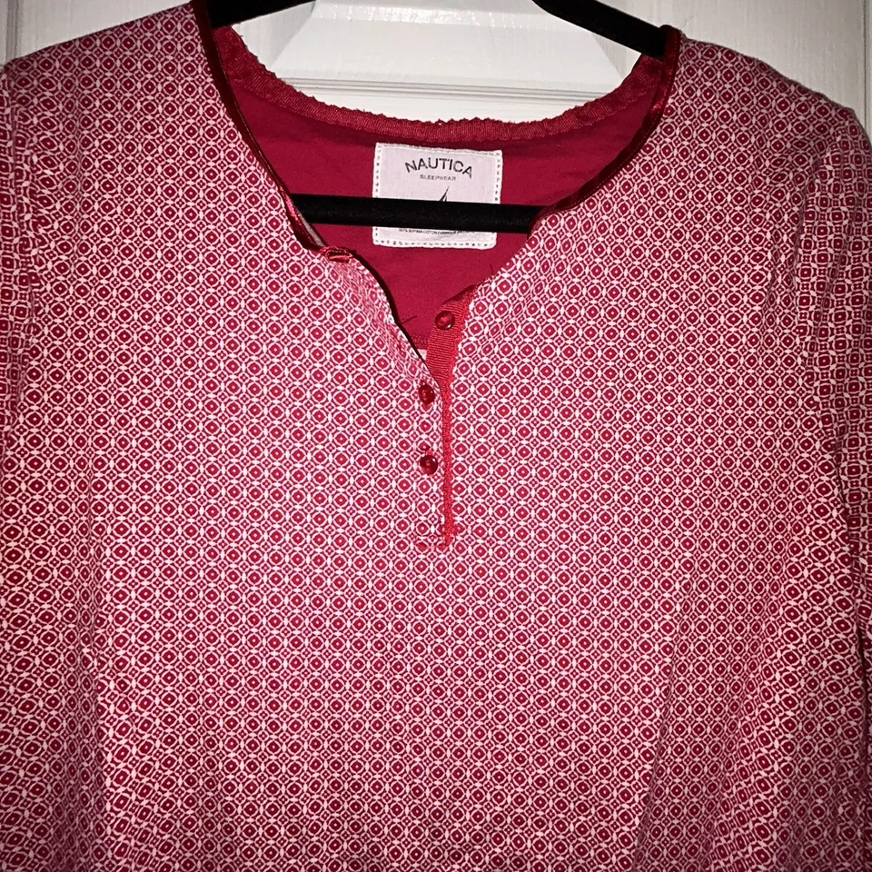 Camisón camisón para mujer Nautica, estampado rojo blanco, algodón grande Foto 3 de 4