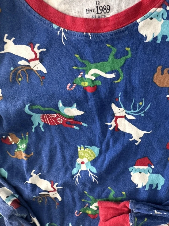 Kids Christmas Print Pajamas Blue Dogs Size 12 Years Long Sleeve - Image 3 of 4
