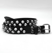 2-Row Offset Cone Stud Punk Rock Leather Belt by Nemesis Leather - New Deadstock
