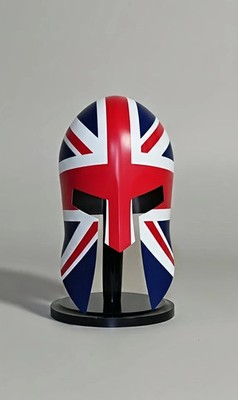 Union Jack Spartan Handmade Steel Helmet, British Flag, 300 Sparta Gladiator