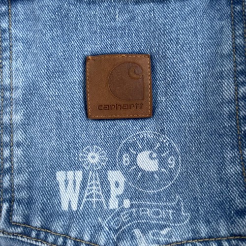 Carhartt WIP Denim Jacket Mens Large Blue Workwear Graphic Print Organic Cotton - Picture 3 of 15