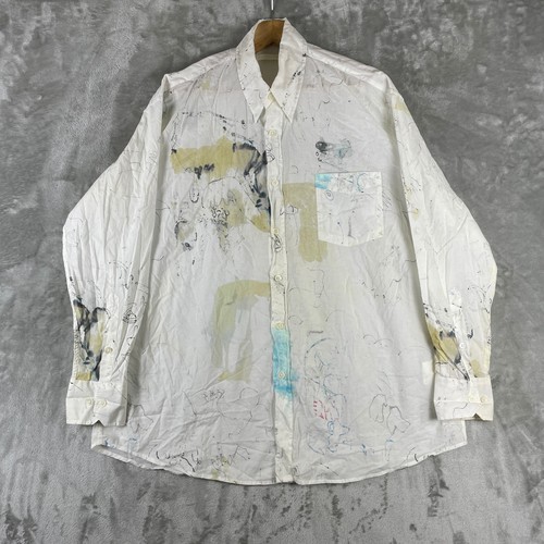 Our Legacy Less Borrowed Shirt Mens 48 White Scribble Print Button Down M4192LC