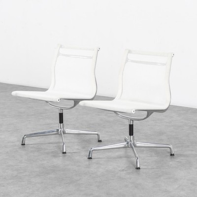 2x Vitra EA 105 Alu Chair Stühle Eames Mesh Weiß / Chrom