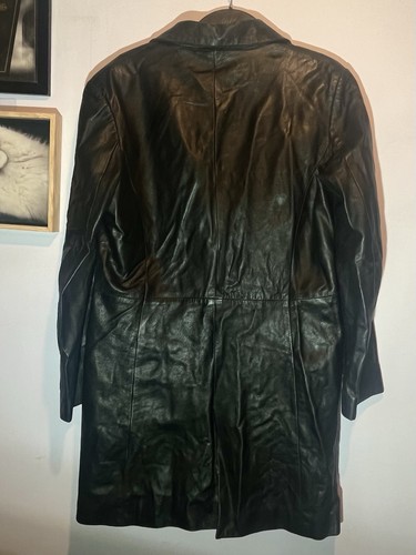 Damen Vintage Echt Schwarz Leder Trenchcoat EU 48 UK 14/16 - Bild 2 von 4