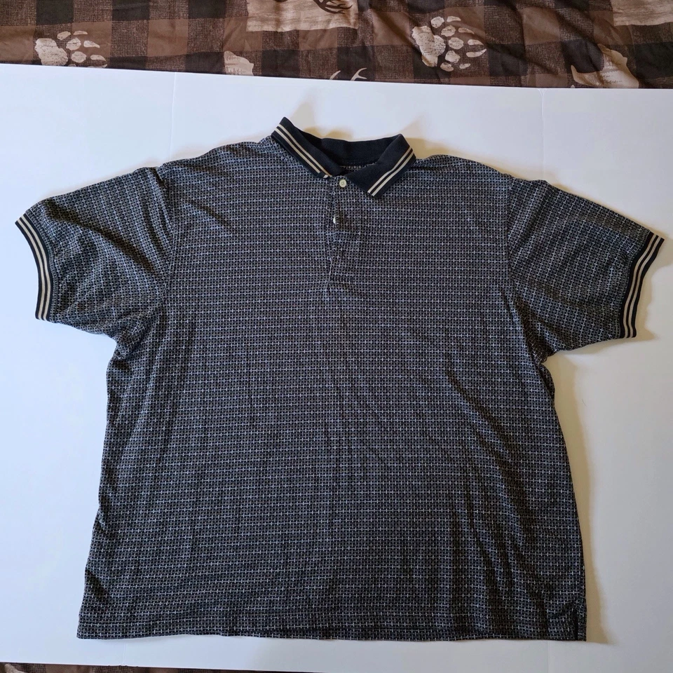 Camisa polo de manga corta Catalina 3XL blanca y negra geométrica mezcla de algodón para hombre Foto 2 de 4