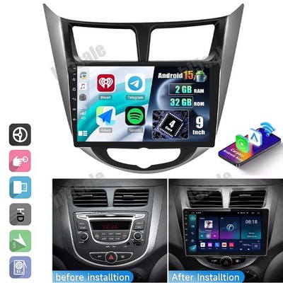 32GB Android 15 For Hyundai Accent Solaris Verna Car Stereo Radio CarPlay GPS FM