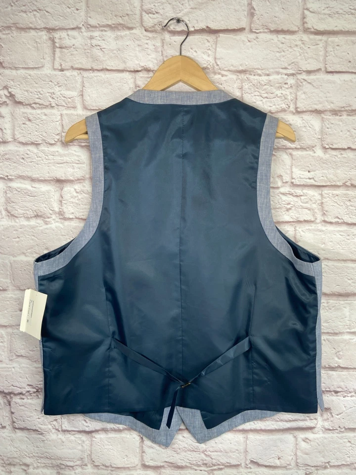 Nuevo BAR III Para Hombres Azul LINO AJUSTADO Traje Vestido Chaleco Chaleco 'XL' Foto 2 de 4