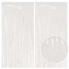 2 Pack 3.2x8.2ft Pastel White Fringe Backdrop Shining Foil Tinsel Curtains