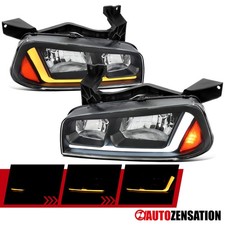 Fit 2006-2010 Dodge Charger Black Halogen Headlights Lamps Led Sequential Signal Fit 2006-2010 Dodge Charger Black Halogen Headlights Lamps Led Sequential Signal