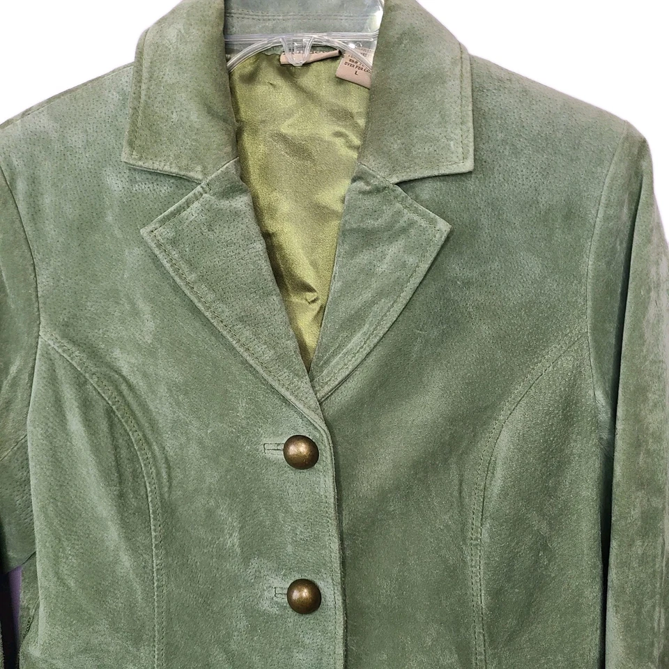 Chaqueta Blazer Ruffhewn Verde Salvia 100% Cuero Cierre 3 Botones Talla L Foto 3 de 4