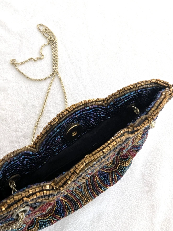 VINTAGE Intricate Design BEADED EVENING BAG PURSE CLUTCH Made Hawaii Multi-Color - Image 3 of 4