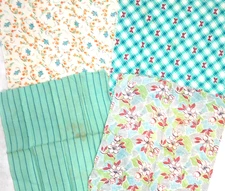 Vintage Feed Flour Sack Fabric 4 Pieces Cotton Teal Pink Orange Floral