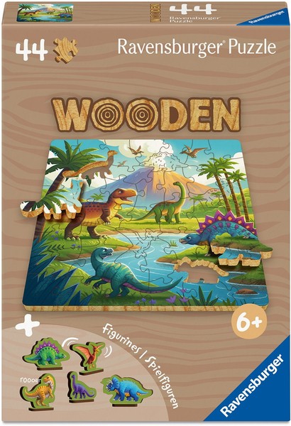 44 Teile Ravensburger Kinder Holz Puzzle Dinosaurier Welt + 5 Figuren 12004084-image