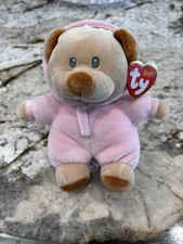 Baby Ty Pluffies BABY PJ BEAR PINK Girl Bear 7" Non Removable Pajamas Plush NWT
