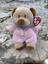 Baby Ty Pluffies BABY PJ BEAR PINK Girl Bear 7" Non Removable Pajamas Plush NWT!