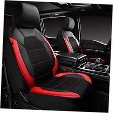 CAR PASS Leather Car Seat Coverss Only, with Air Mesh Front Seat Black Red