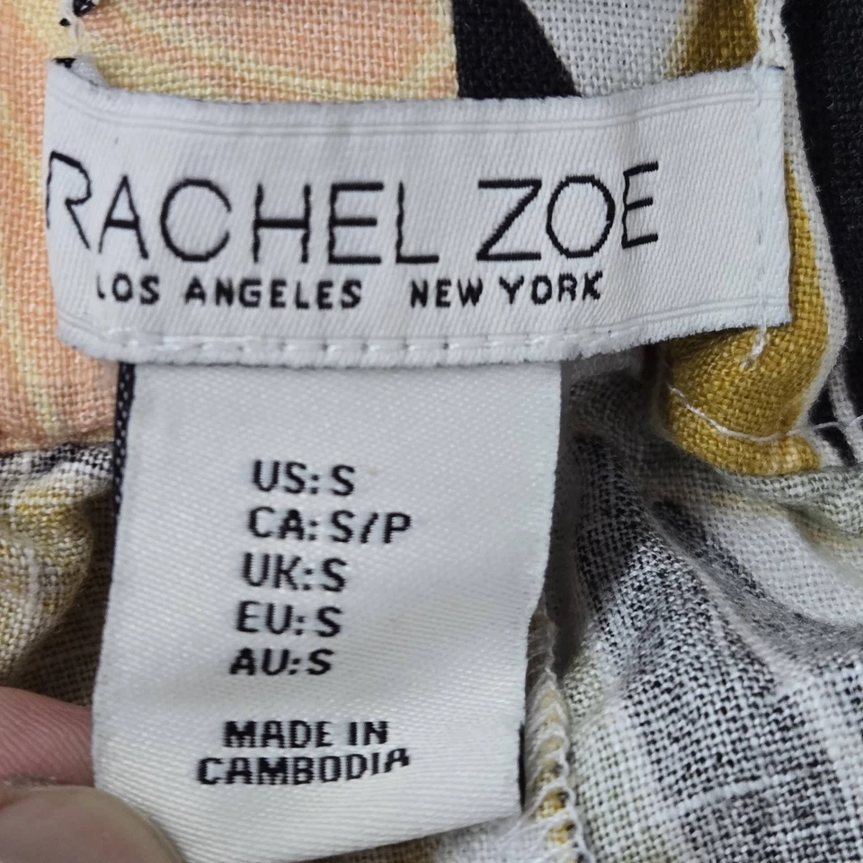 Pantalones Cortos Mujer Rachel Zoe S Amarillo Lino Floral Cottagecore Cordón 2.5" Entrepierna Foto 4 de 4